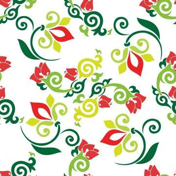 Floral pattern Tatar Native Ornamental border with tulips. Culture of the T.. Stock Illustration