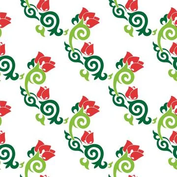 Floral pattern Tatar Native Ornamental border with tulips. Culture of the T.. Stock Illustration