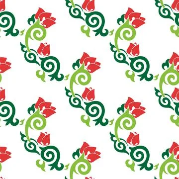 Floral pattern Tatar Native Ornamental border with tulips. Culture of the T.. Stock Illustration