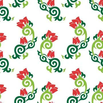 Floral pattern Tatar Native Ornamental border with tulips. Culture of the T.. Stock Illustration