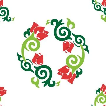 Floral pattern Tatar Native Ornamental border with tulips. Culture of the T.. Stock Illustration