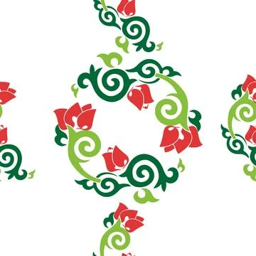 Floral pattern Tatar Native Ornamental border with tulips. Culture of the T.. Stock Illustration