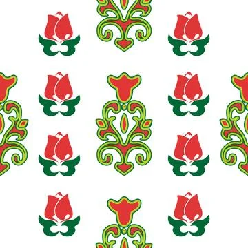 Floral pattern Tatar Native Ornamental border with tulips. Culture of the T.. Stock Illustration