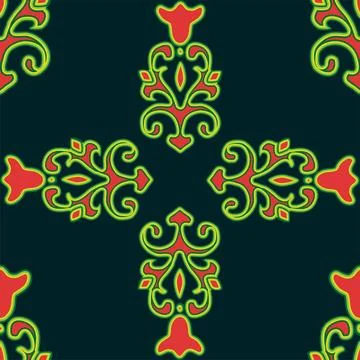 Floral pattern Tatar Native Ornamental border with tulips. Culture of the Tat Stock Illustration