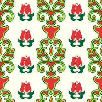 Floral pattern Tatar Native Ornamental border with tulips. Culture of the Tat Stock Illustration