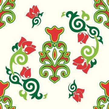 Floral pattern Tatar Native Ornamental border with tulips. Culture of the Tat 库存插图