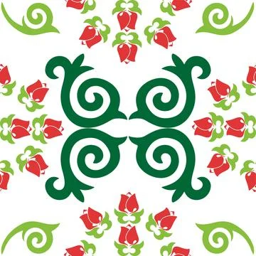 Floral pattern Tatar Native Ornamental border with tulips. Culture of the T.. Stock Illustration