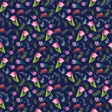 Floral pattern with tulips and wild flowers Stock Illustration