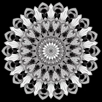 Floral pattern. Vector ornamental round line art mandala background. Flower.  Illustrazione stock