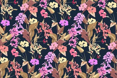 Floral pattern. Vector seamless background with wild flowers and herbs. Stock Illustration