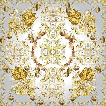 Floral pattern. Wallpaper baroque, damask. Seamless background. Golden elements Illustrazione stock
