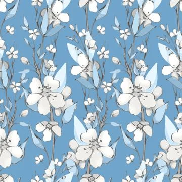 Floral pattern. White flowers on blue background Illustrazione stock