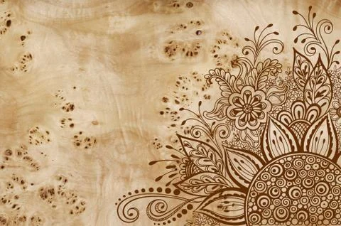 Floral Pattern on Wood Texture Stock Illustration