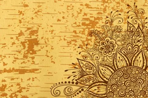 Floral Pattern on Wood Texture Stock Illustration