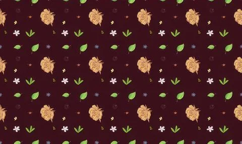 Floral pattern with yellow flowers green leaves and small white flowers Stock Illustration