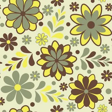 Floral Pattern in Yellow, Olive Green and Brown Stock Illustration