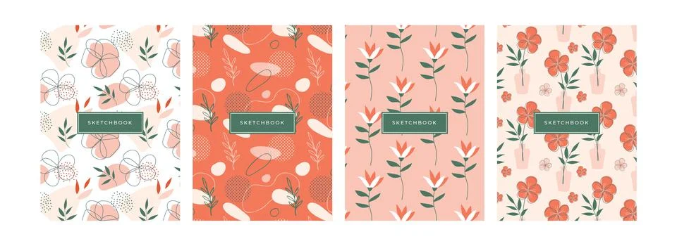 Floral patterned covers for notebook, calendar, journal or sketchbook. Stock Illustration