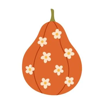 Floral patterned orange gourd pumpkin vector illustration isolated on white Stock Illustration