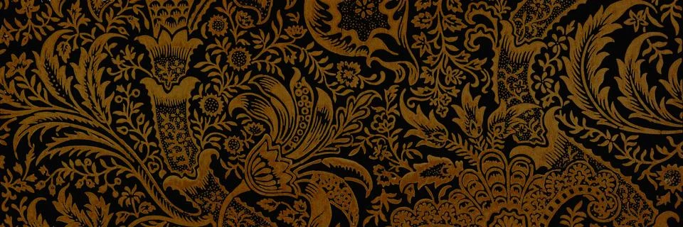 Floral patterned textile border on black, traditional designs Stock Illustration