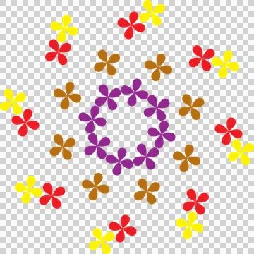 Floral patterns in brown, red, yellow, and purple are arranged in a circle. 스톡 일러스트