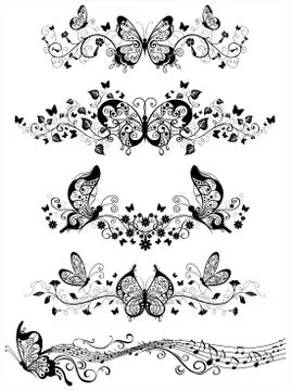 Floral patterns with butterflies. Illustrazione stock
