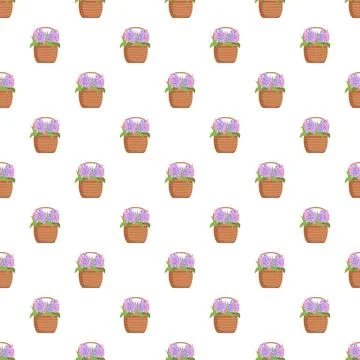 Floral patterns creating seamless purple flower basket background Stock Illustration