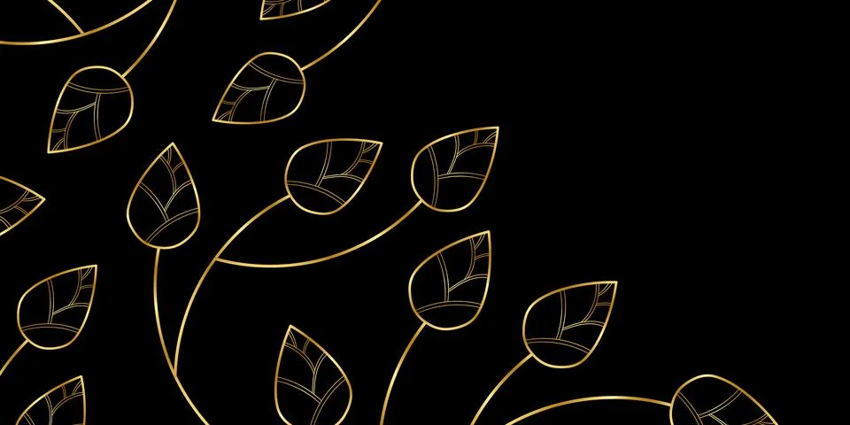 Floral patterns with leaves. Elegant gradient gold flowers and leaf pattern Illustrazione stock