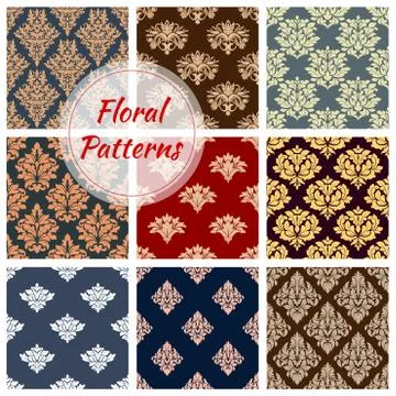 Floral patterns set, flourish vector ornament tile 스톡 일러스트