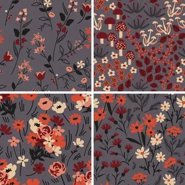 Floral patterns set Stock Illustration