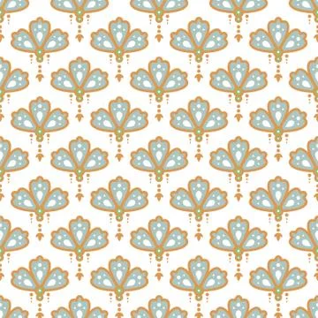 Floral pendant shape seamless pattern. Soft blue and gold colors drop design イラスト素材
