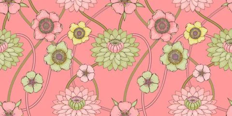 Floral pink seamless pattern with chrysanthemums Stock Illustration
