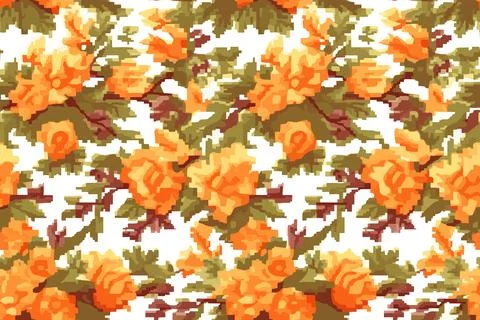 Floral pixel seamless pattern texture background Stock Illustration