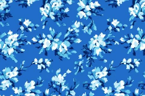 Floral pixel seamless pattern texture background Stock Illustration