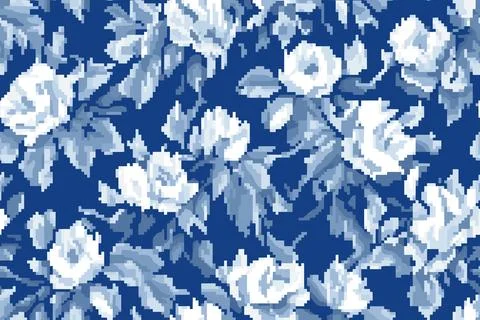 Floral pixel seamless pattern texture background Stock Illustration