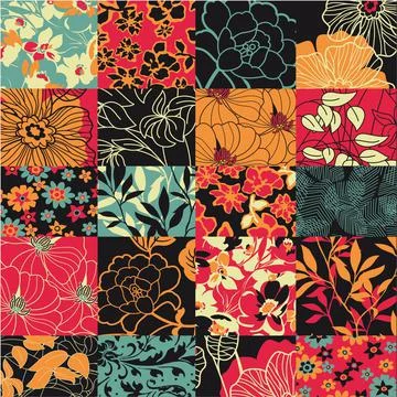 Floral plant leaf squared patchwork wallpaper Stock Illustration