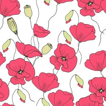 Floral poppies seamless pattern vector Stock Illustration
