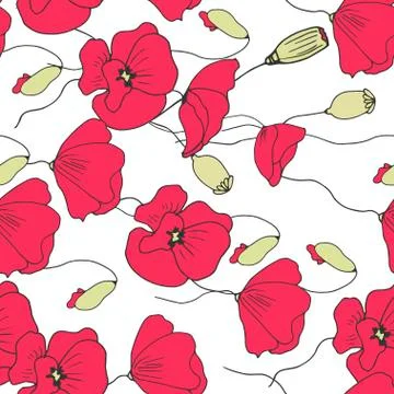 Floral poppies seamless pattern vector Stock Illustration