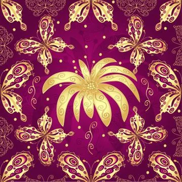 Floral purple seamless pattern Stock Illustration
