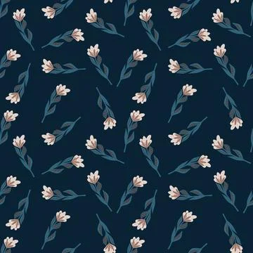 Floral random seamless pattern with little vintage simple flower silhouettes. Stockillustratie