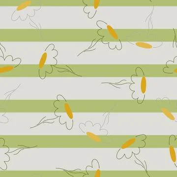 Floral random seamless pattern with yellow outline daisy flowers elements. Gr Illustrazione stock