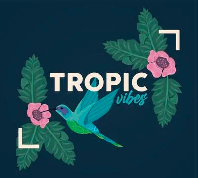 Floral rectangle frame poster with tropic vibes and bird 스톡 일러스트