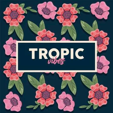 Floral rectangle frame poster with tropic vibes quote 스톡 일러스트