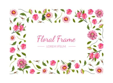 Floral Rectangular Frame with Beautiful Pink Flowers, Design Element Can Be Used 스톡 일러스트