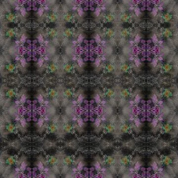 Floral Repeat Pattern. Violet and Green Rose Flower on Black Background. Stock Illustration