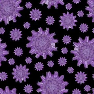 Floral Repeat Pattern. Violet Flower on Black Background. Stockillustratie