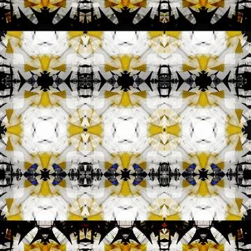 Floral Repeat Pattern. White and Yellow Abstract Flower on Black Background. Stock Illustration