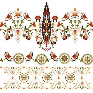 Floral repeated seamless pattern border designs on a white background Stock Illustration