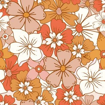 Floral retro boho pattern. Flower Power. Hippie pattern of the sixties. Summer Stock Illustration