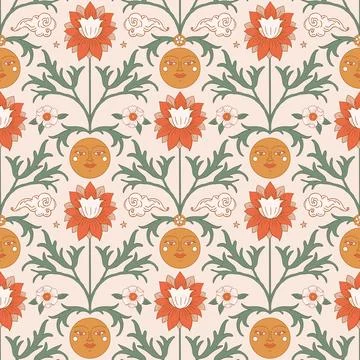 Floral retro boho pattern. Flower Power. Hippie pattern of the sixties. Summer Stock Illustration