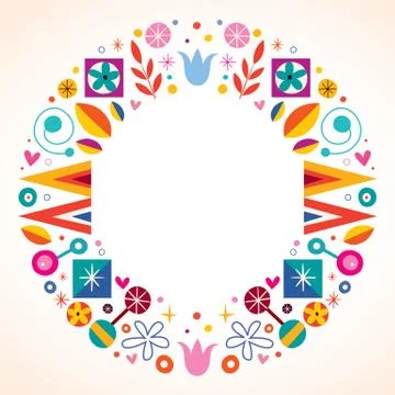 Floral retro circle round frame border Stock Illustration